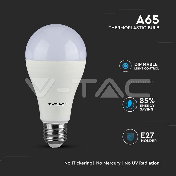 LED Bulb - SAMSUNG CHIP 17W E27 A65 Plastic 3000K Dimmable