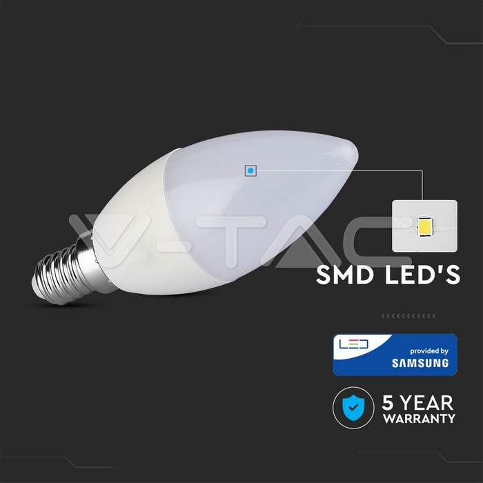 LED Bulb - SAMSUNG CHIP 4.5W E14 A++ Plastic Candle 6400K 