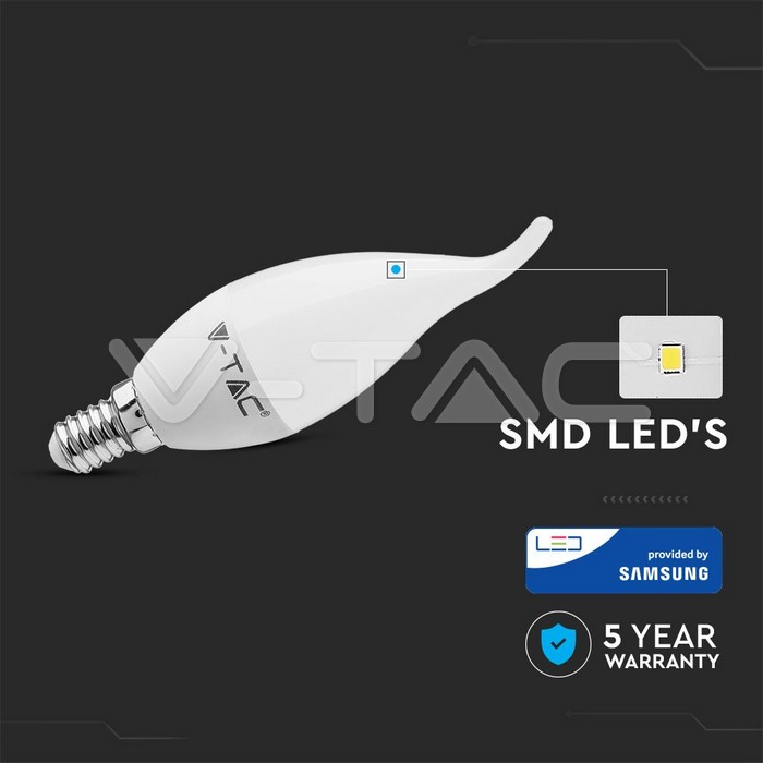 LED Bulb - SAMSUNG CHIP 5.5W E14 Plastic Candle Flame 6400K