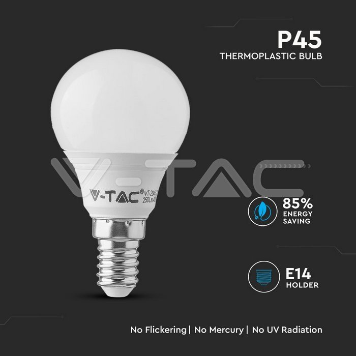 LED Bulb - SAMSUNG CHIP 4.5W E14 A++ P45 Plastic 3000K