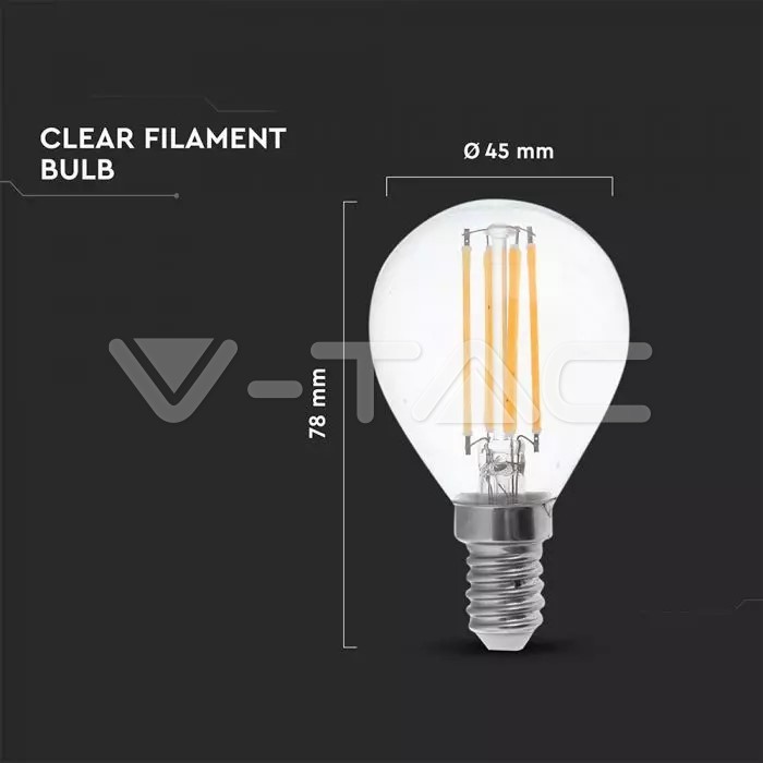 LED Bulb - 6W Filamen E14 P45 Clear Cover 3000K 