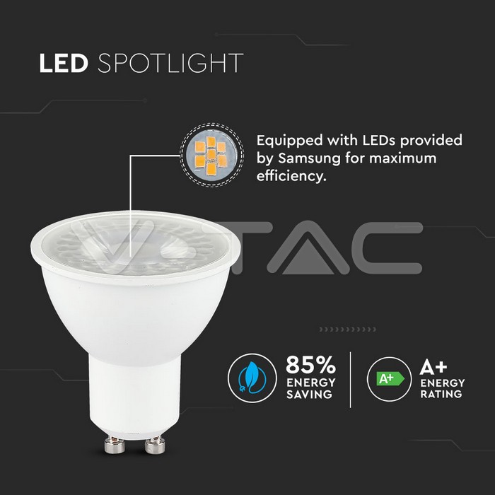 LED Spotlight SAMSUNG CHIP - GU10 5W White Plastic 3000K 12Pcs/Pack 