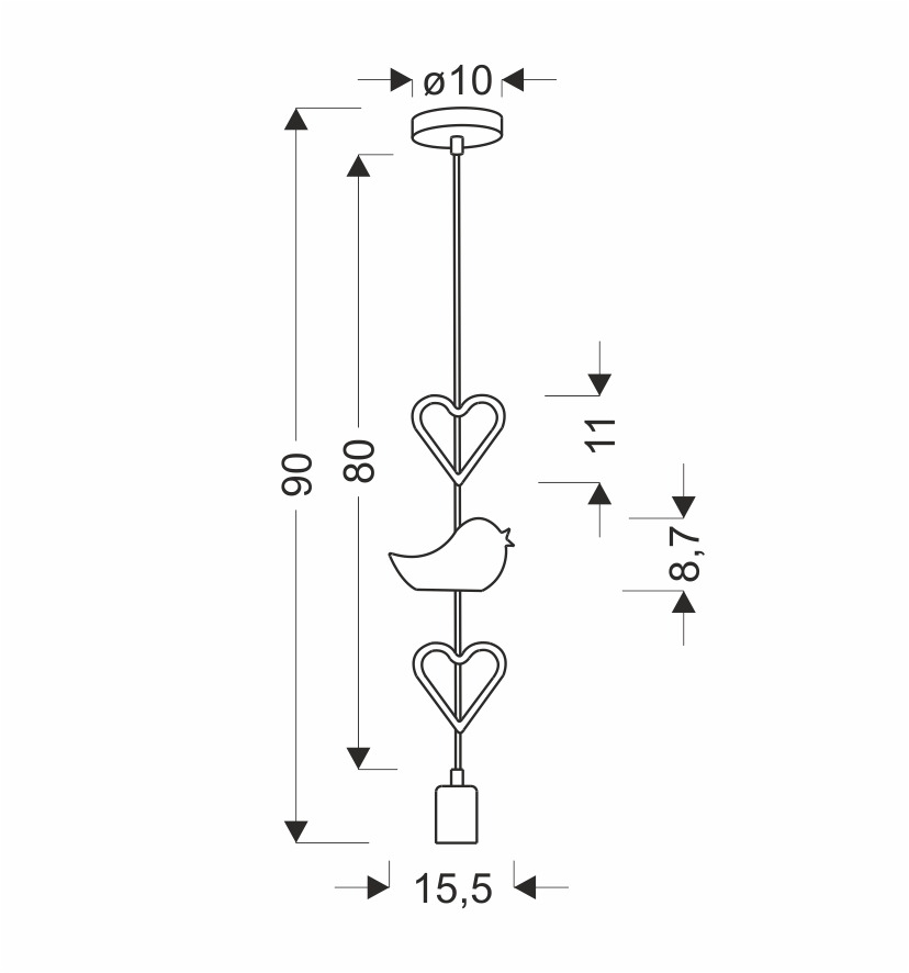 Kids pendant lamp Heart, Bird & Heart