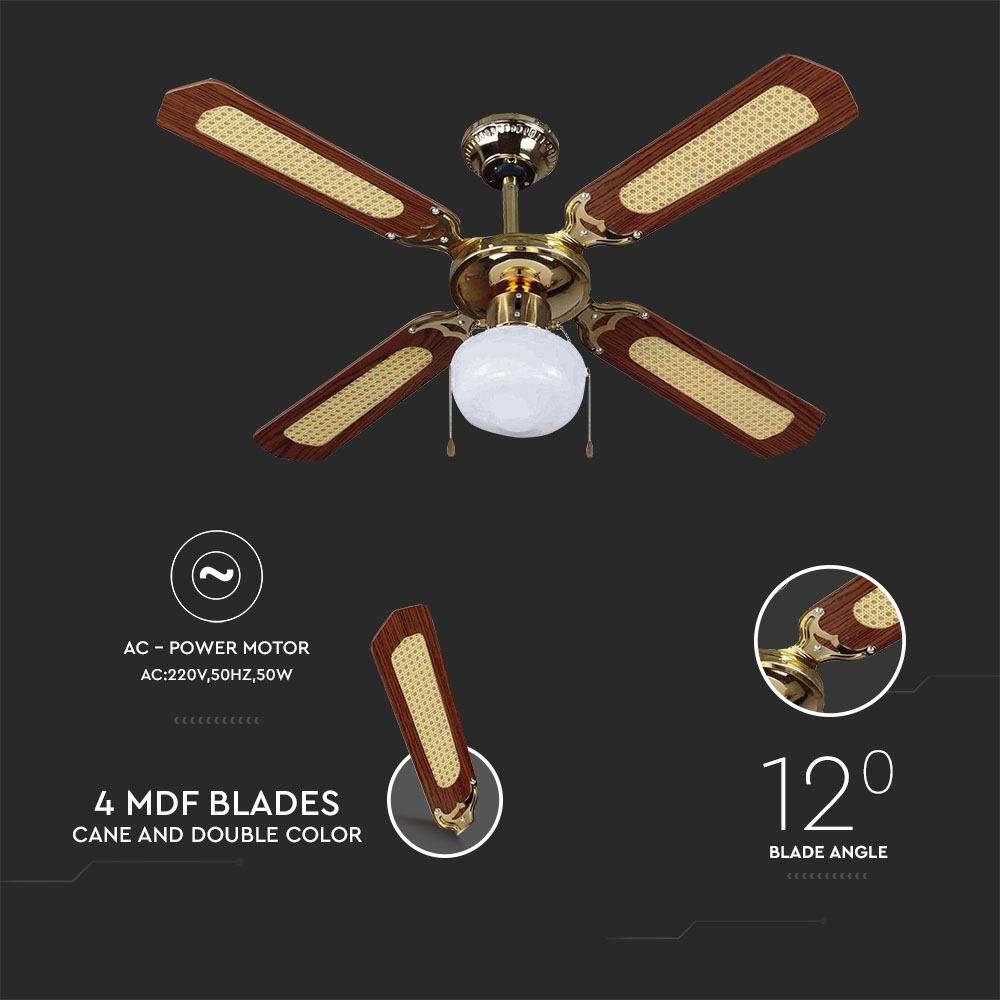 1*E27 LED Ceiling Fan 4 Blades 50W AC Motor 