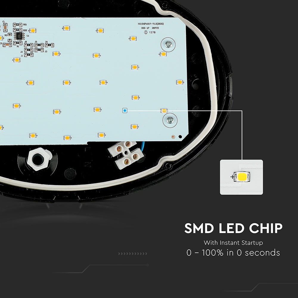 12W LED Full Oval Ceiling Lamp Black Body IP54 