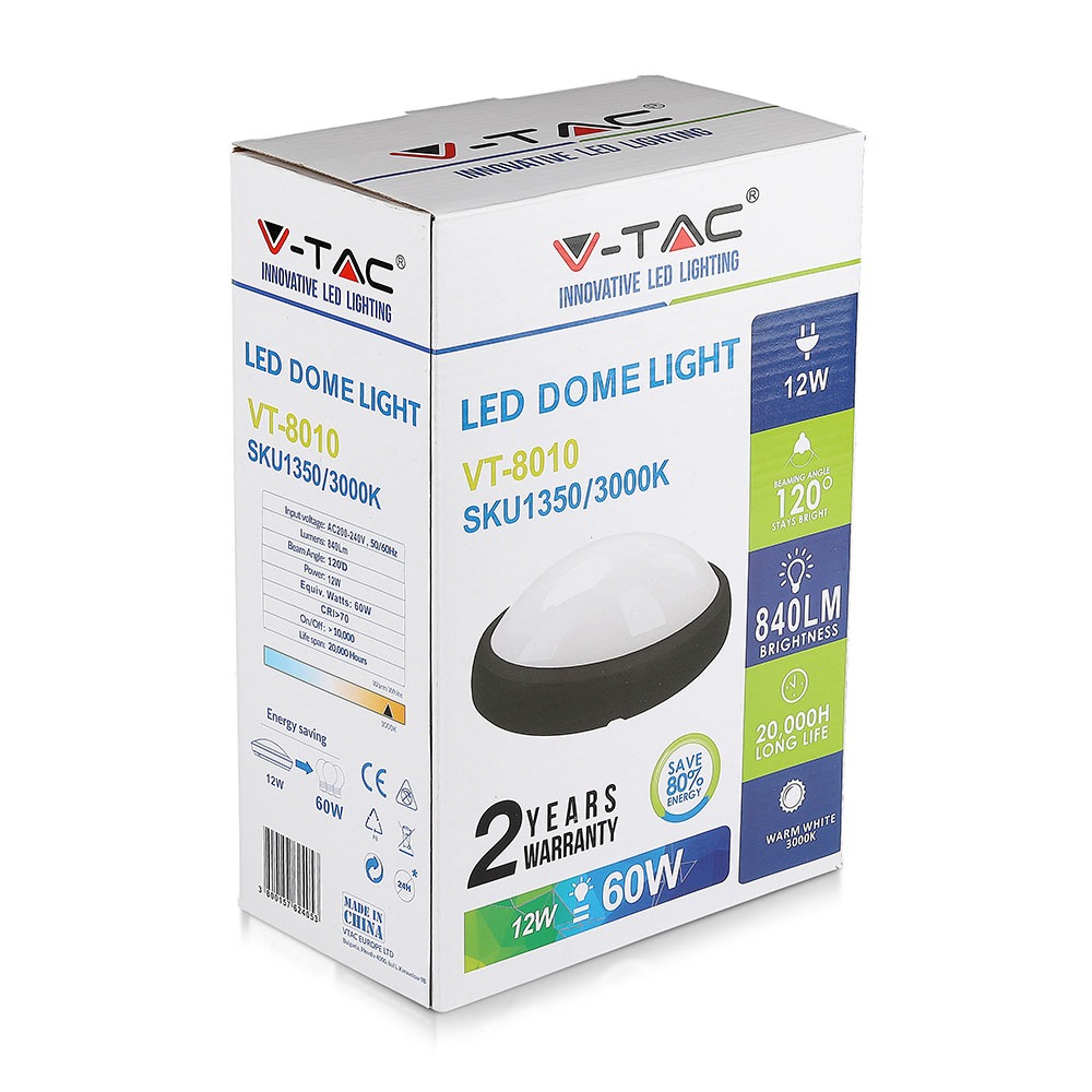12W LED Full Oval Ceiling Lamp Black Body IP54 
