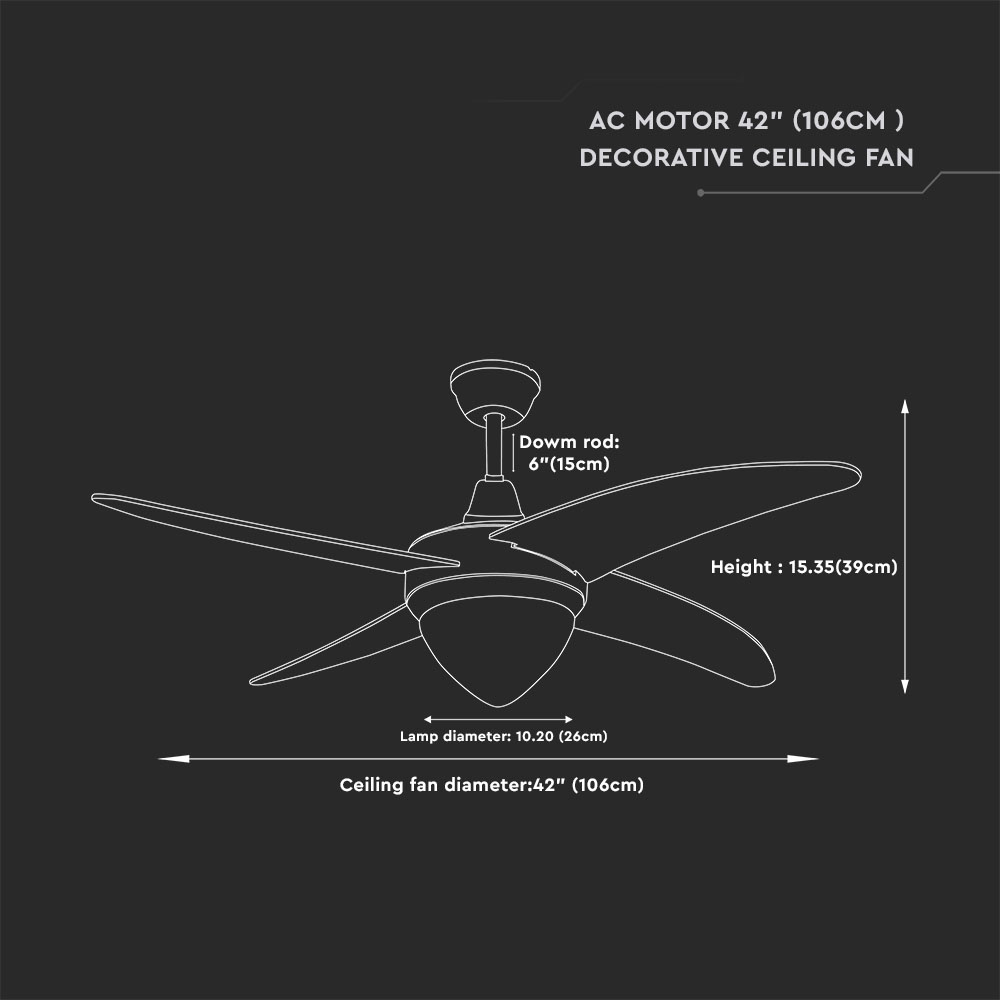 15W LED Ceiling Fan With Rf Kontrol 4 Blades 60W AC Motor 