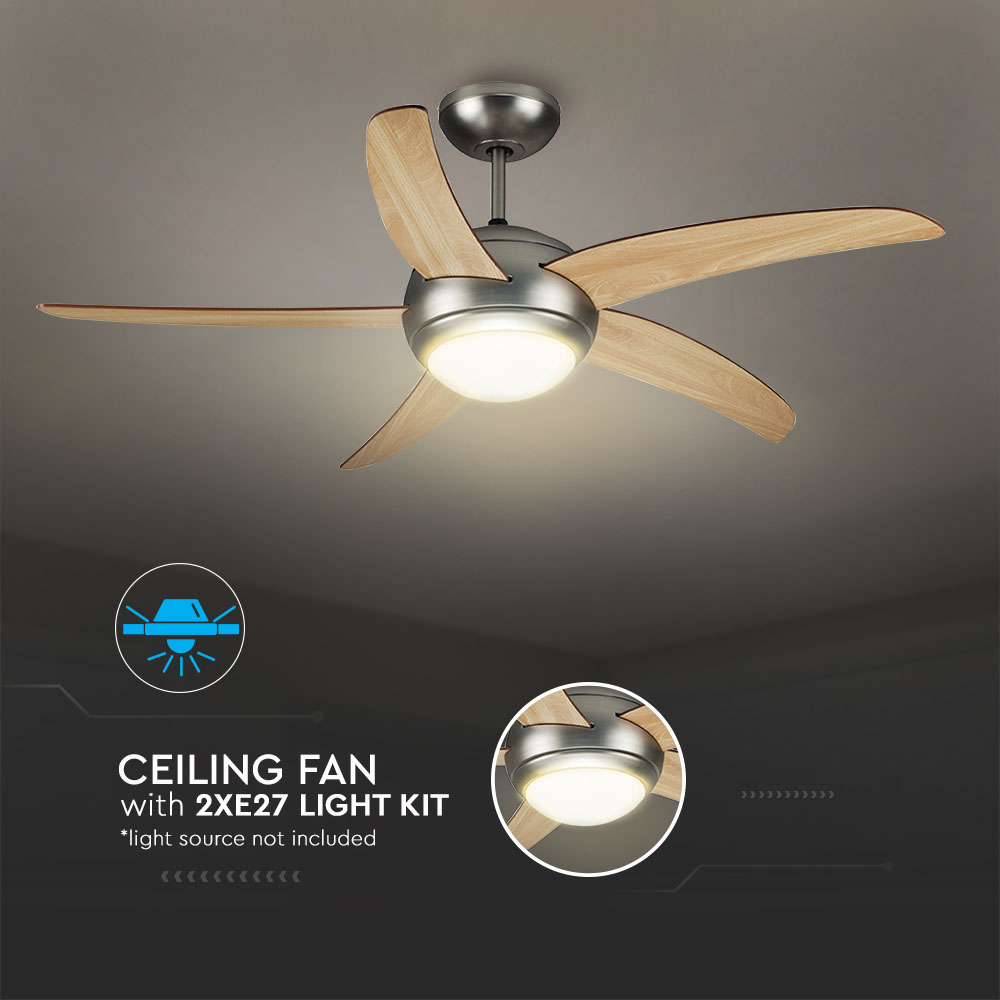 2*E27 LED Ceiling Fan With Light Kit Rf Kontrol 5 Blades 60W AC Motor 