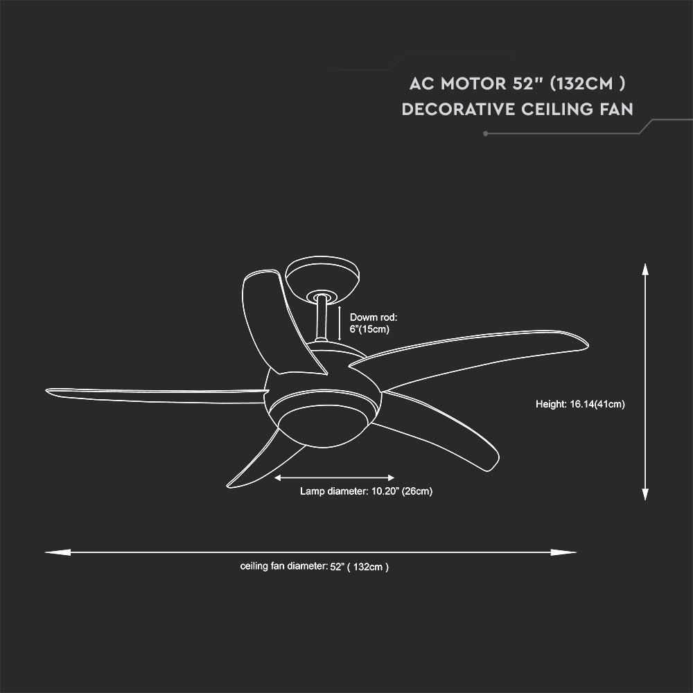 2*E27 LED Ceiling Fan With Light Kit Rf Kontrol 5 Blades 60W AC Motor 