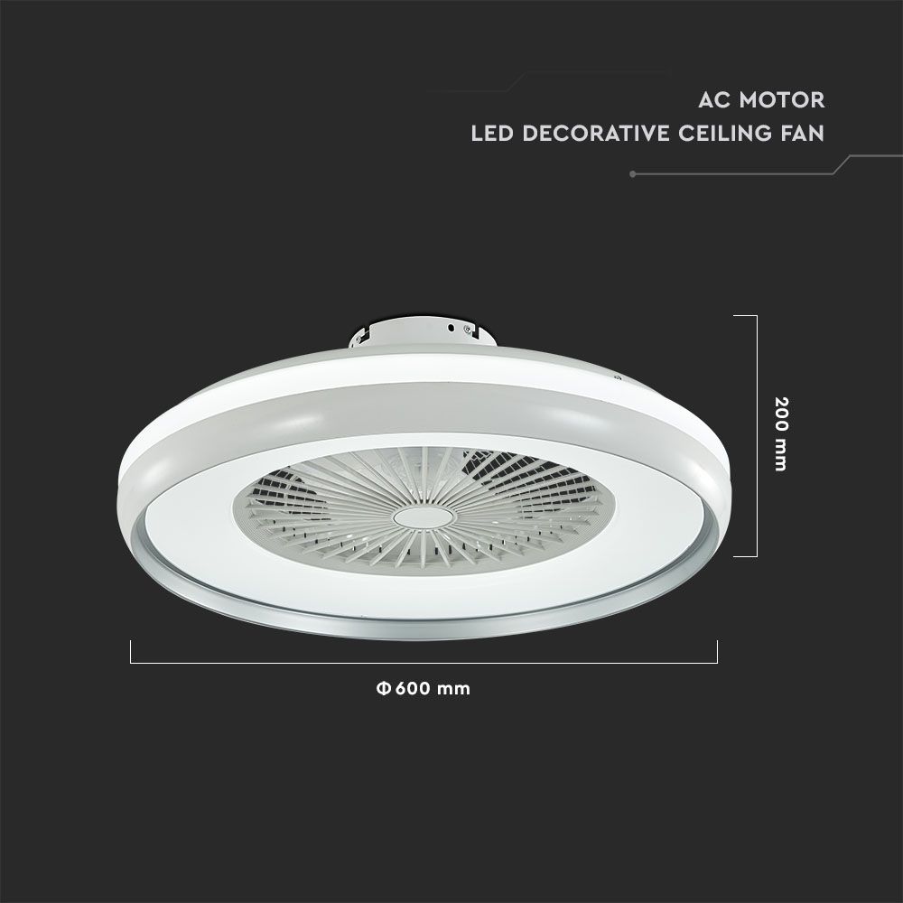 45W LED Box Fan With Ceiling Light RF Control 3in1 Motor Grey Ring 