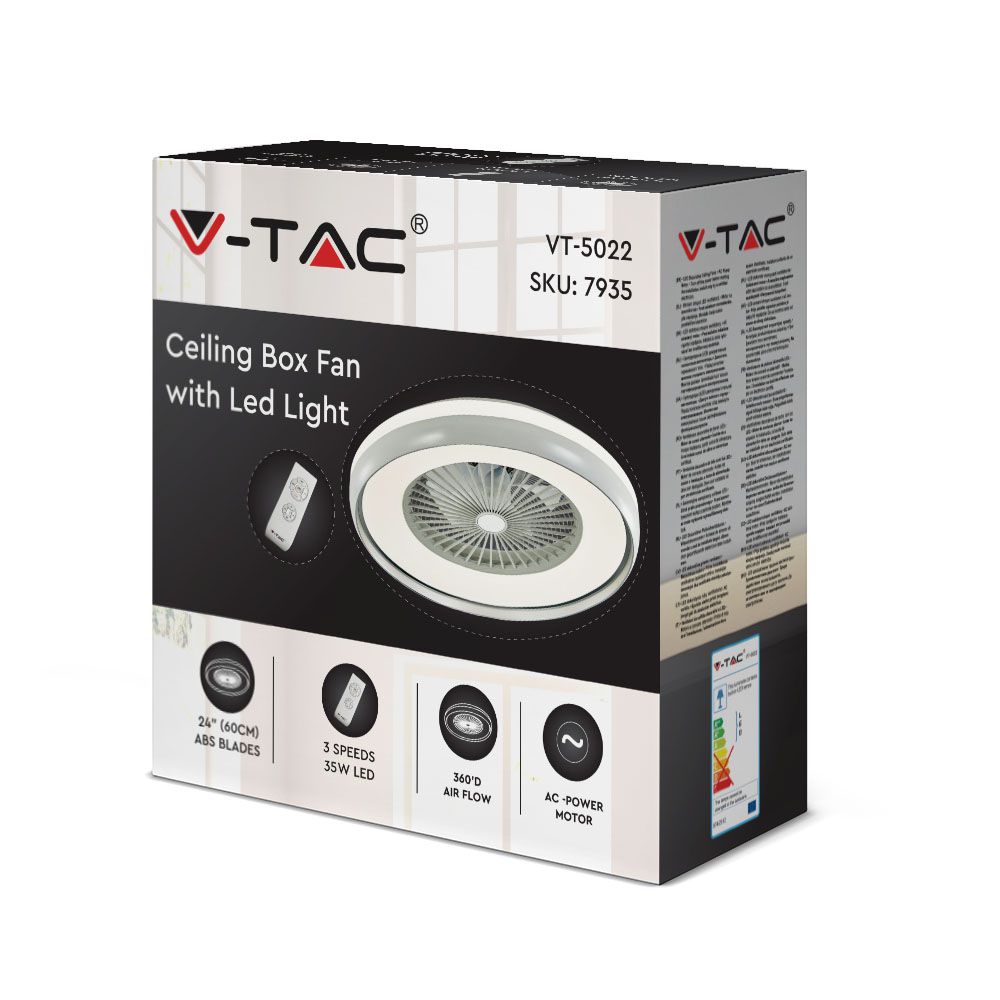 45W LED Box Fan With Ceiling Light RF Control 3in1 Motor Grey Ring 