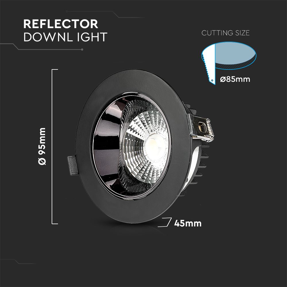 LED Downlight - SAMSUNG CHIP 10W COB Reflector Black Housing 
