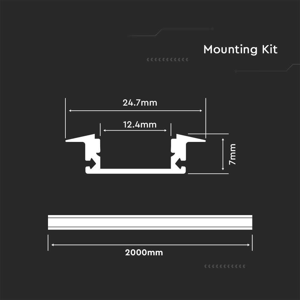 Led Strip Mounting Kit With Diffuser Aluminum 2000* 24.7*7MM White Housing 