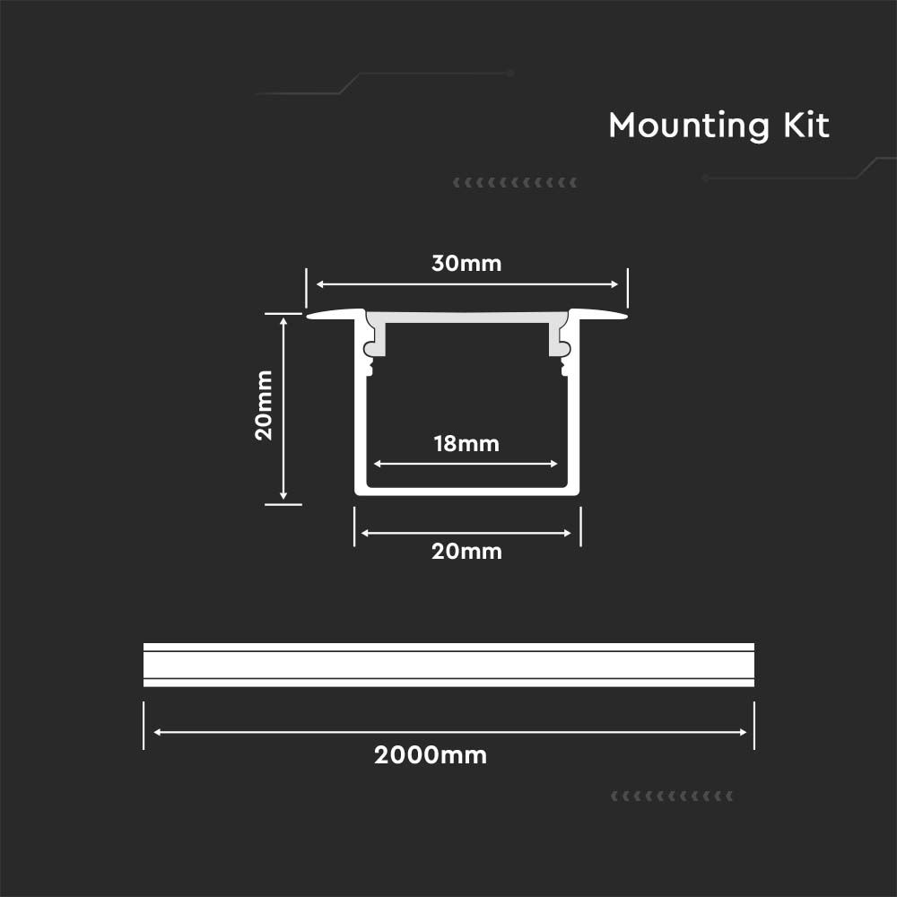 Led Strip Mounting Kit With Diffuser Aluminum 2000*30*20MM Milky