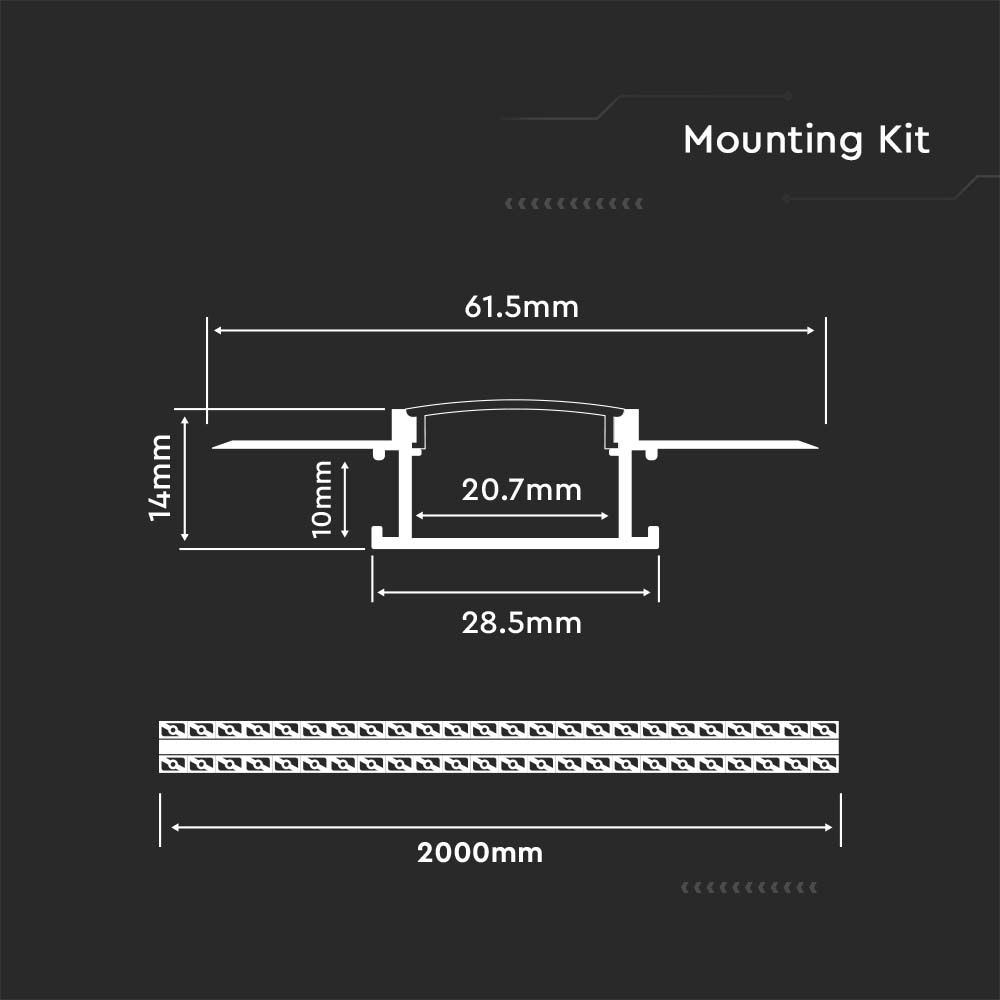 Led Strip Mounting Kit With Diffuser Aluminum Milky Gypsum Wide 2000MM 