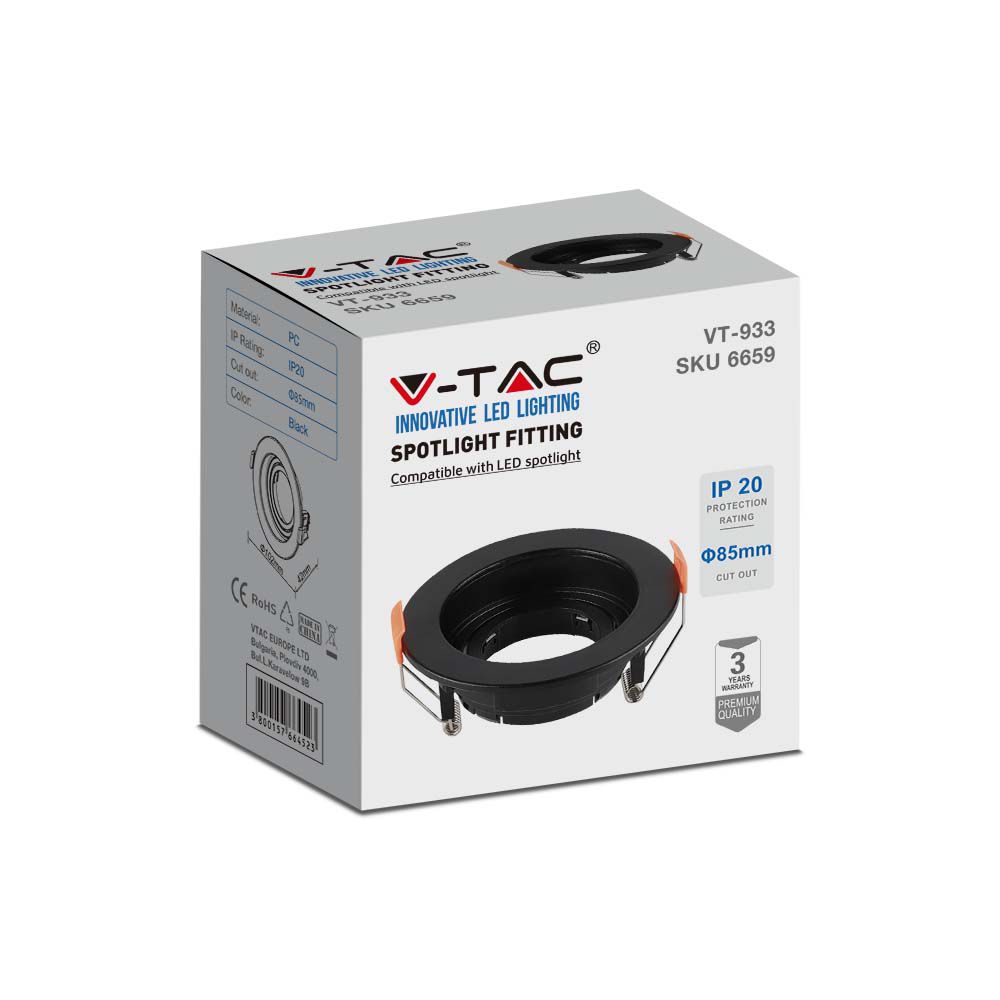 VT-934 GU10 Fitting Round Black