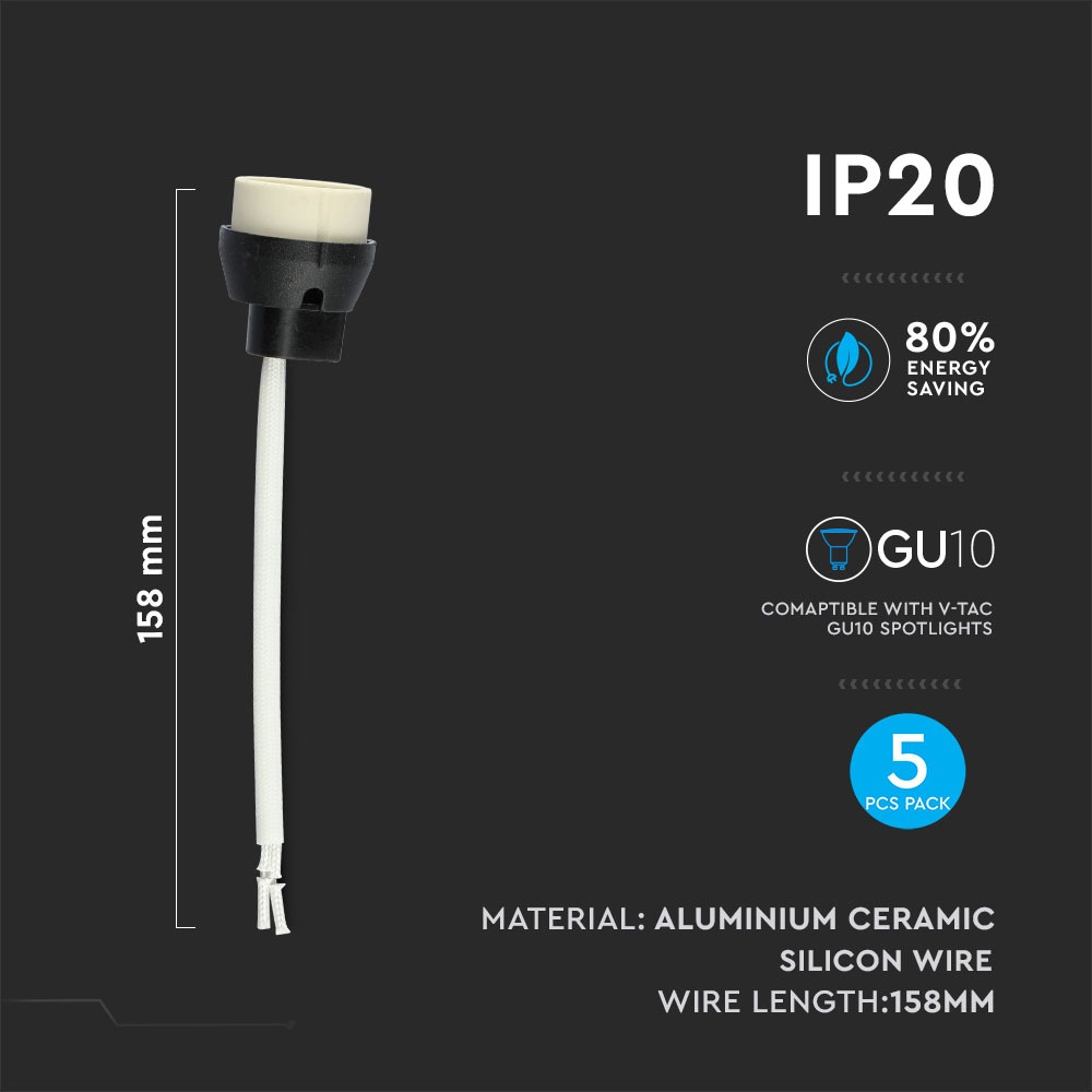 GU10 Lamp Holder PVC Cable 5 pcs Pack