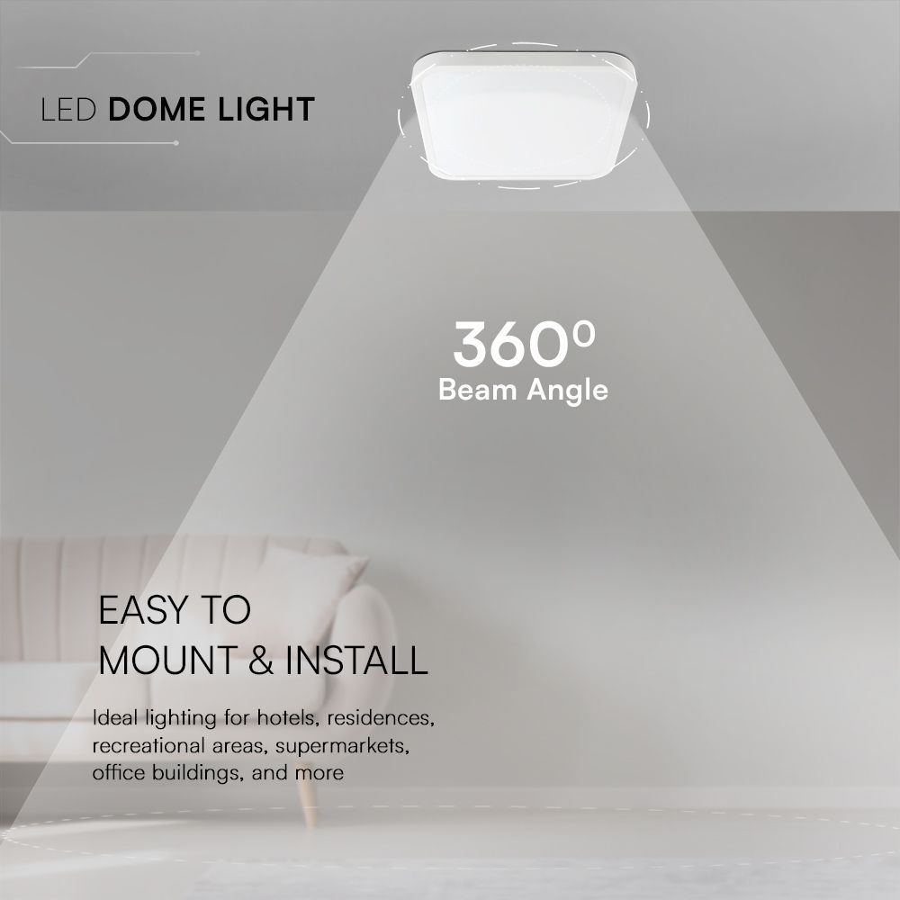 48W LED Dome Light SAMSUNG Chip 4000K Square White Frame IP44