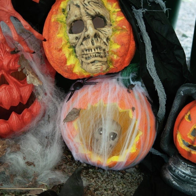 Pumpkin in spider web - 25 x 25 cm