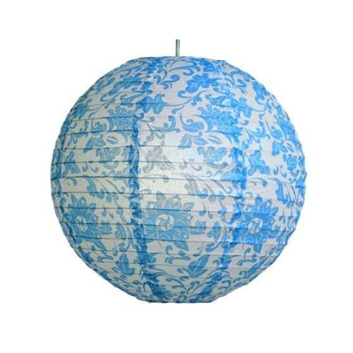 Pendant light Kokon paper ball blue flowers