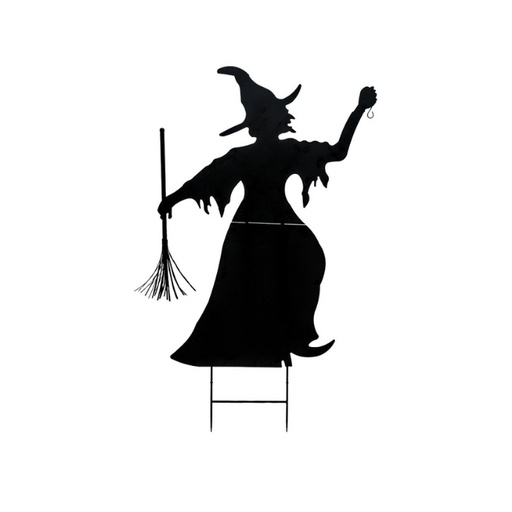 Silhouette metal witch with broom - 110 x 150 cm